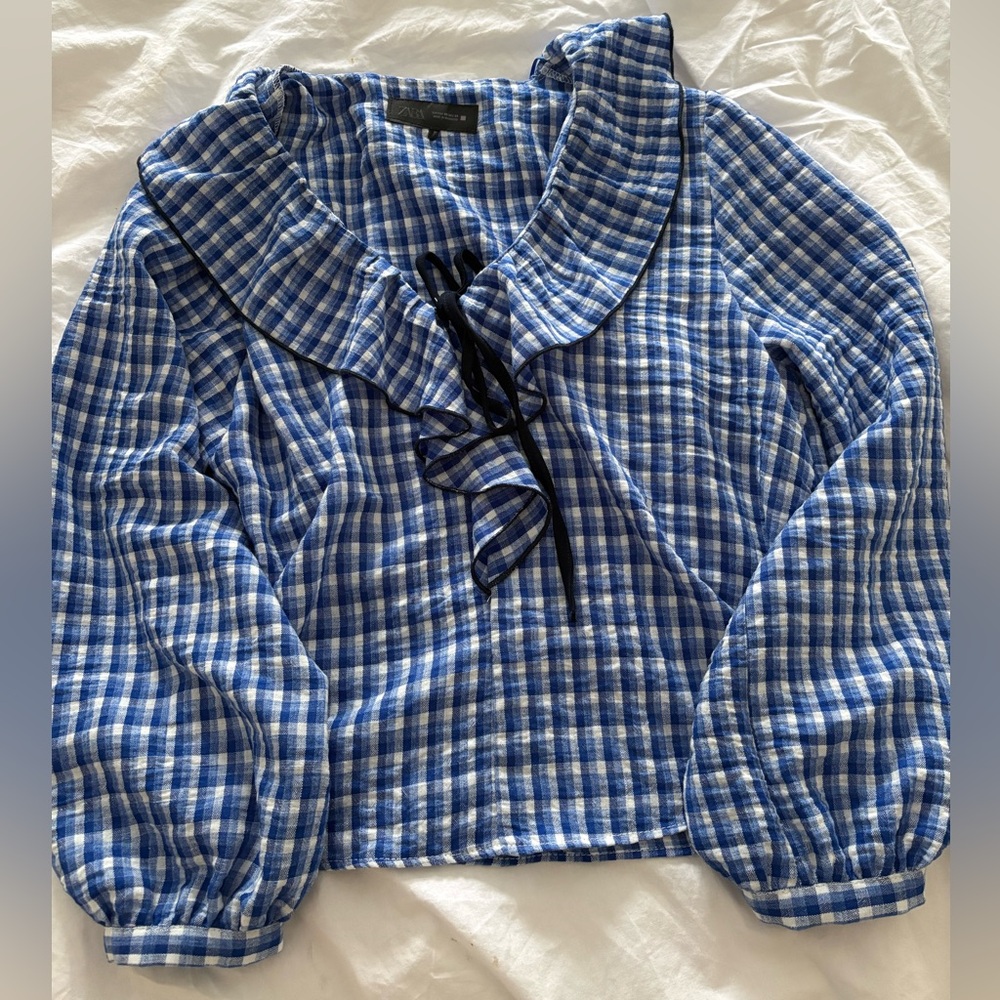 Zara Ruffled Plaid Top